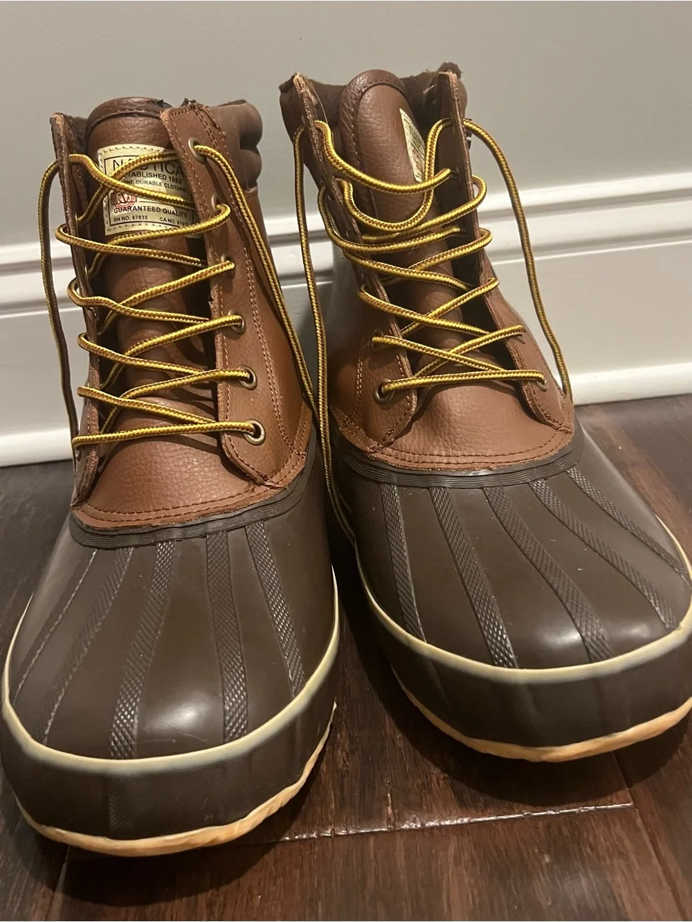 Nautica Brown Waterproof Duck Boots with Lace-Up Closure
